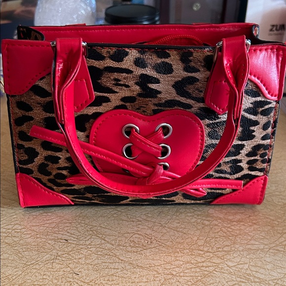 Source Unknown Handbags - Source Unknown Leopard Mini Tote with Red Accents